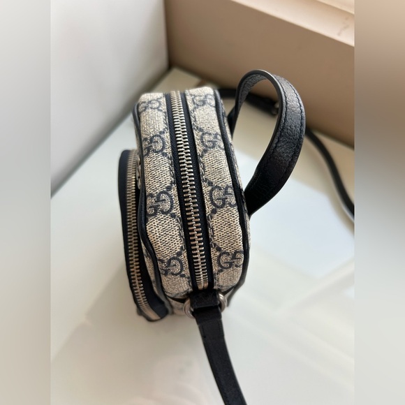SOLD!Gucci GG Supreme Logo Monogram Navy Leather Trim Ophidia Mini Crossbody Bag - Picture 8 of 13